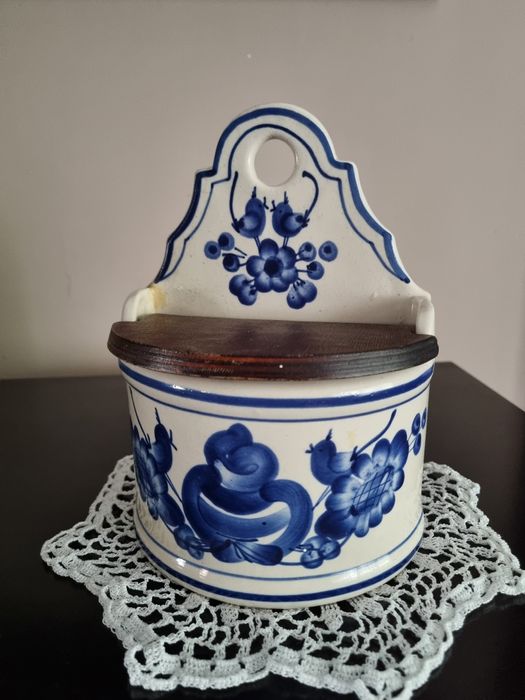 Solniczka fajans Włocławek niebieska duża