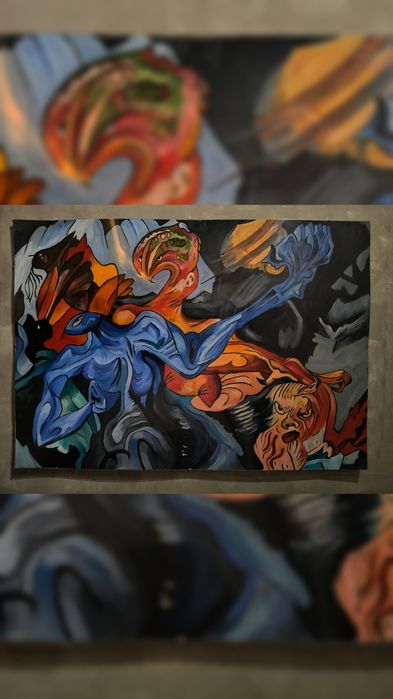 Obraz olejny 100x70cm w antyramie Witkacy kompozycja