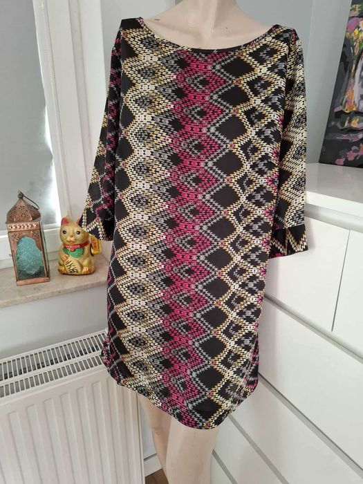 L Wallis różowa czarna sukienka w Etniczny Aztecki Geometryczny wzór