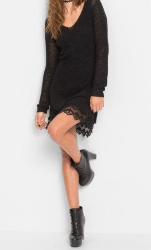 B.P.C sukienka dzianinowa czarna z koronką 36/38.