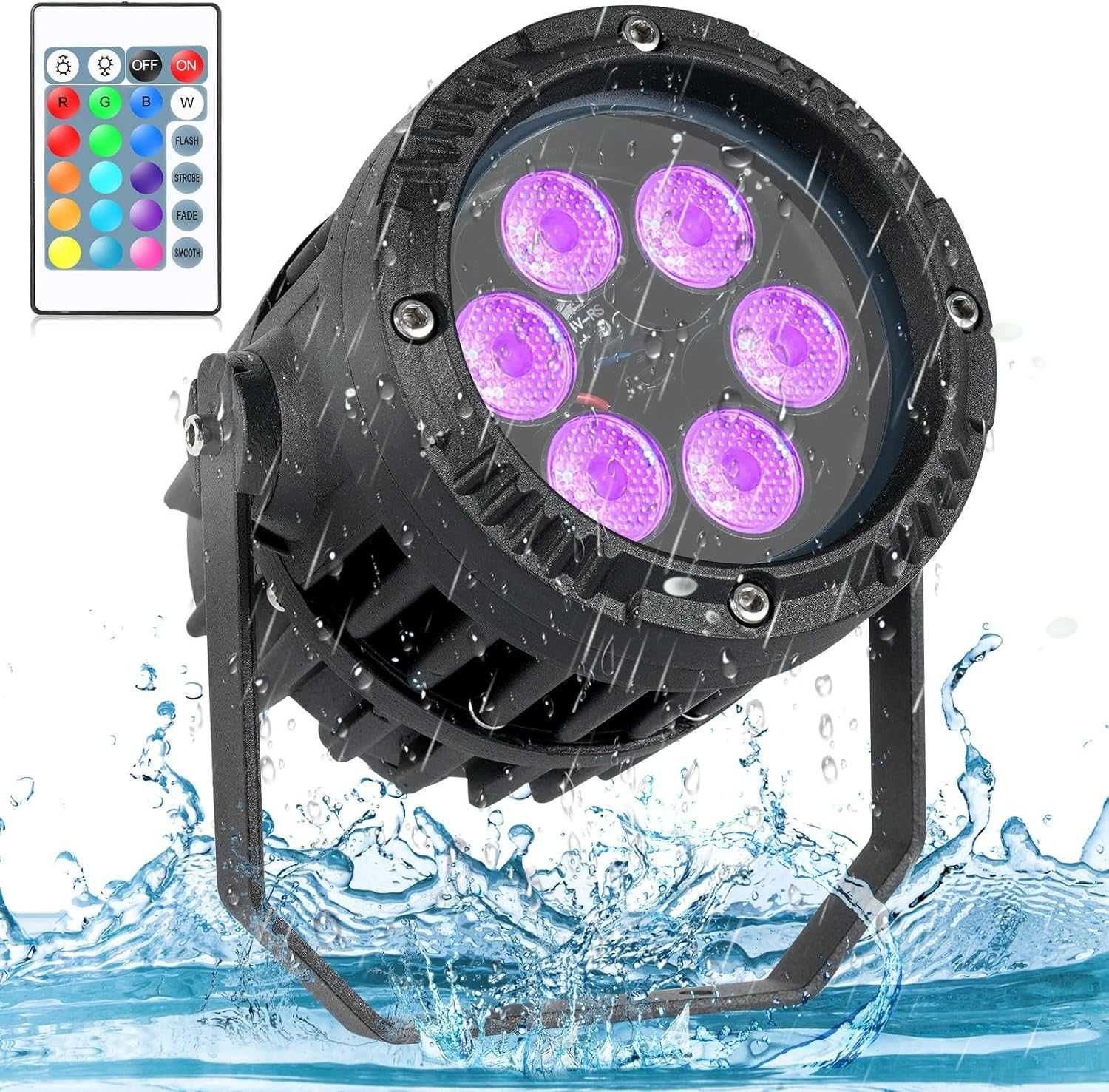 Projector LED RGBW 6x3W IP67 na zewnątrz, z pilotem