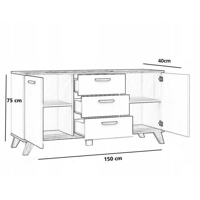 NOWA Biała Komoda RTV Pojemna Dębowa Szafka z Szufladami Do Salonu