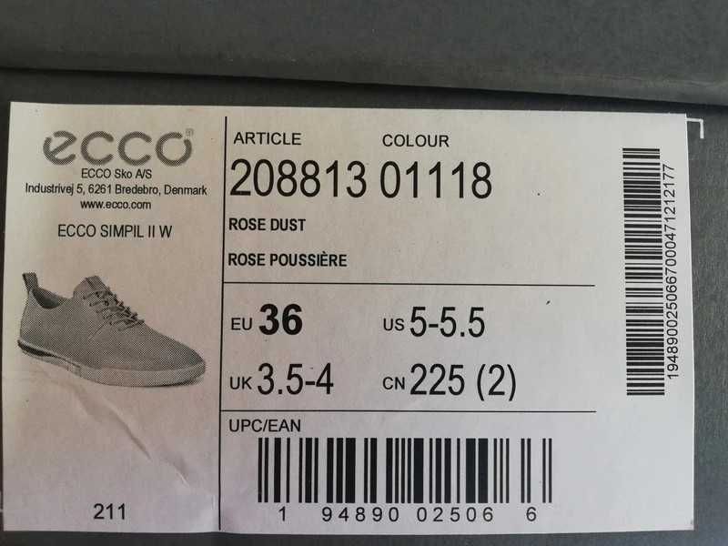 Ecco skórzane sneakersy 36 beż pudrowy róż