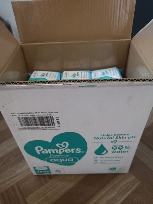 Nowe Chusteczki nawilżane Pampers Aqua Harmonie 99%wody 19 szt
