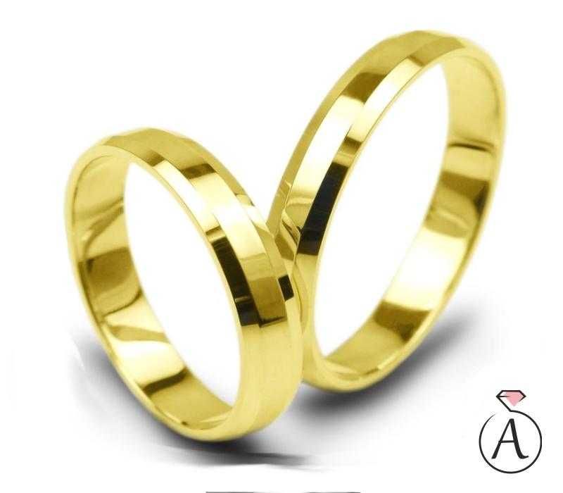 Obrączki ślubne klasyczne z żółtego złota fazowane 2mm 585p