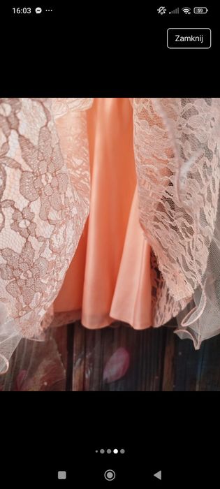 Pastelowa koronkowa sukienka koktajlowa M/L elegancka, jak nowa wesele