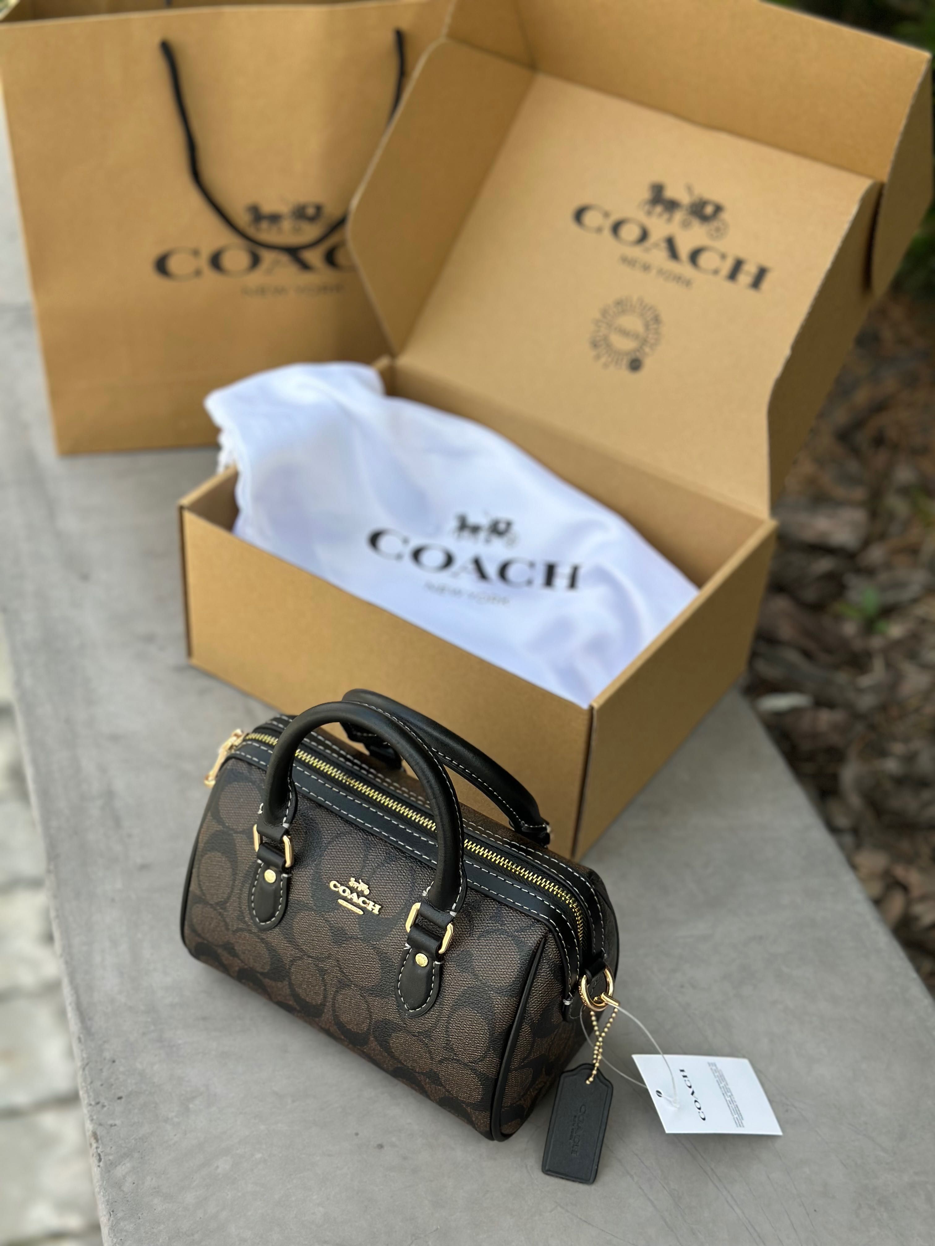 Сумка Coach Rowan Brown жіноча шкіряна коричнева сумка коач рован