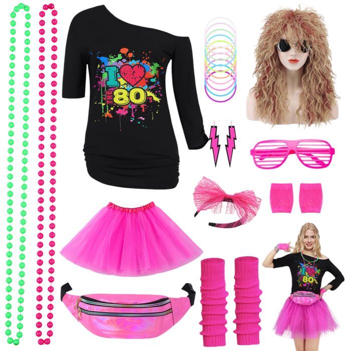 Damski Strój Kostium Przebranie Lata 80 Halloween Retro Neon Disco M
