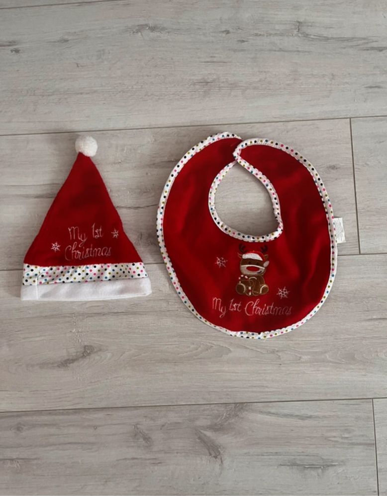 Śliniak + czapka mikołaja świąteczny zestaw dla maluszka