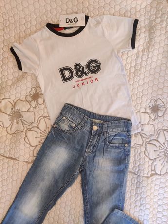 Джинсы Armani  футболки D&G на парня р.128 7-8 лет