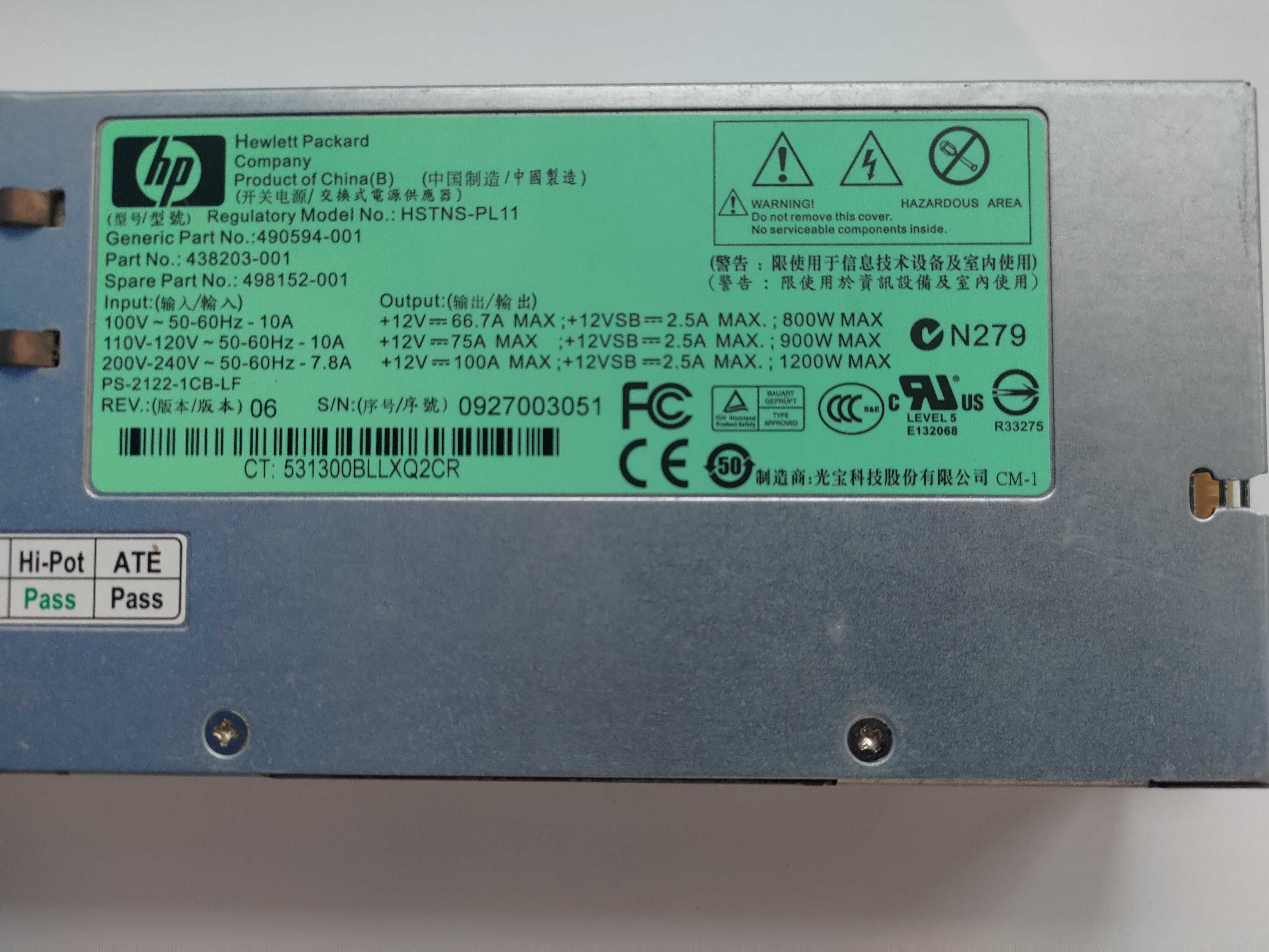 PSU Fonte alimentação HP 1200W Plus Platinum 94% Eficiência