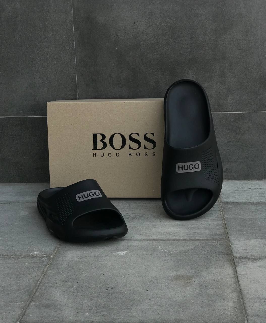 Мужские шлепанцы Hugo Boss Черные летние тапочки Нюго Бос
