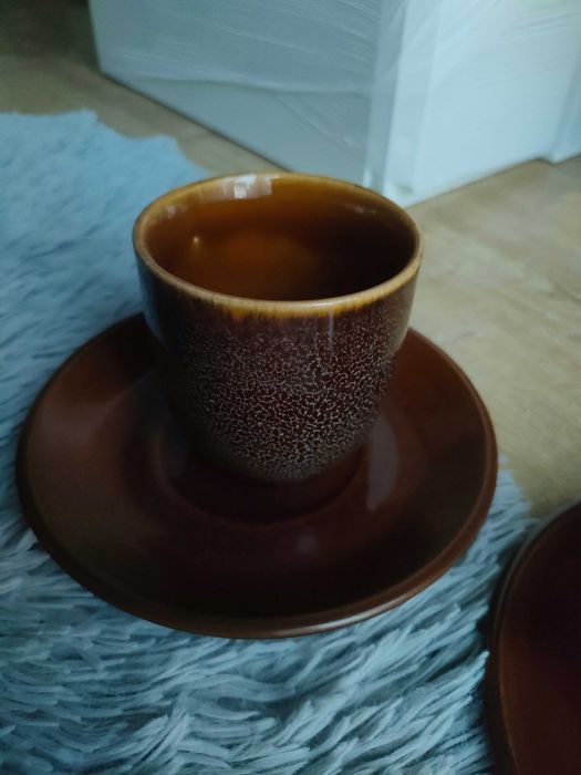 Mirostowice ceramika Agat, PRL filiżanka , mlecznik czarka , talerzyki