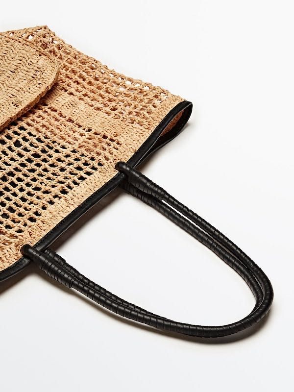 Mala a Tiracolo em ráfia c/alça em pele, Massimo Dutti (nova)