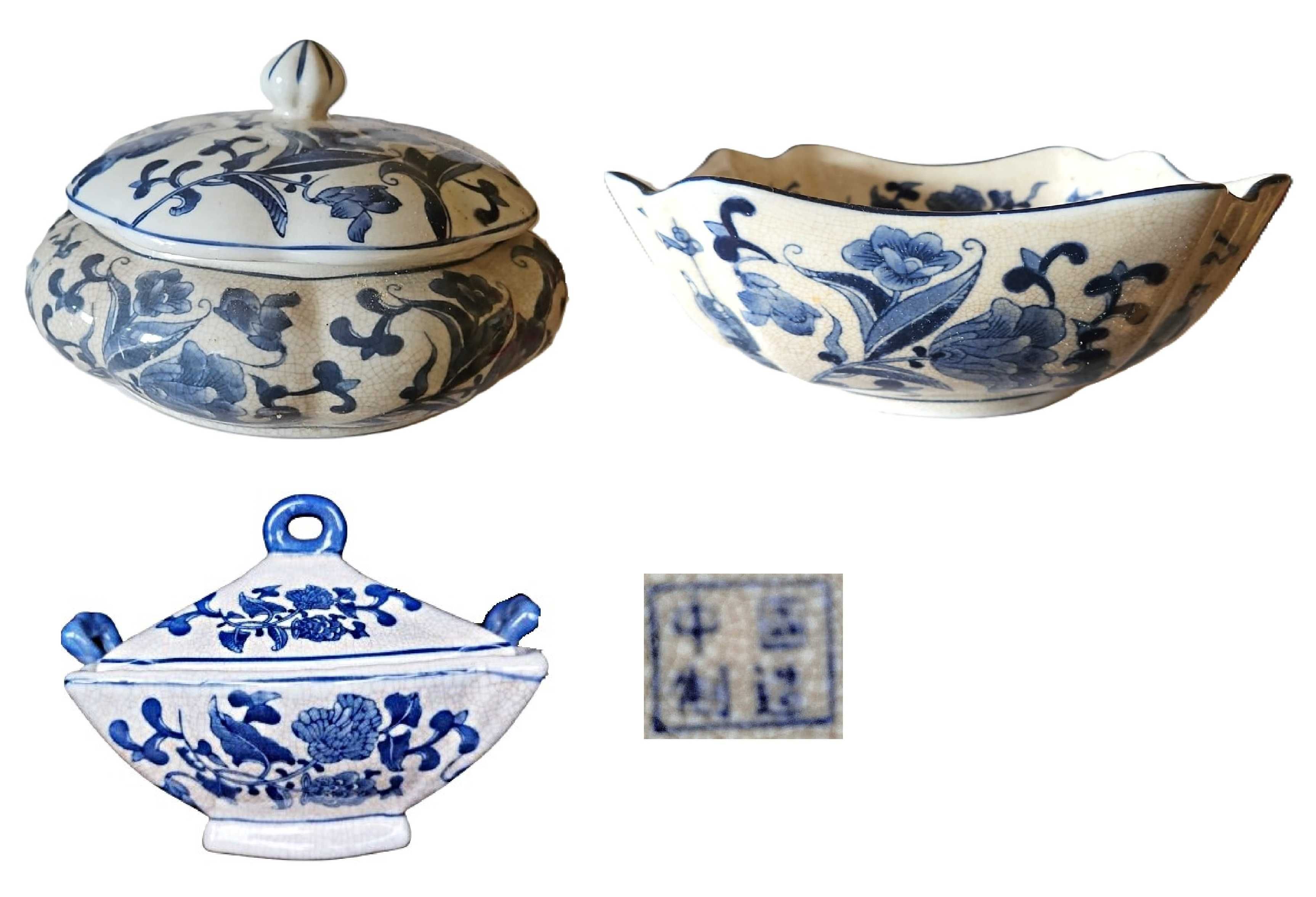 Loiça-Conjunto de 2 peças em porcelana antiga chinesa Cantão-Qianlong”