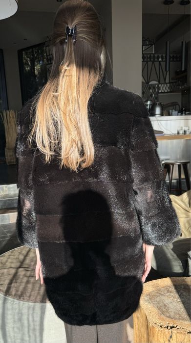 Шуба норка, на зиму, теплая, 90 см