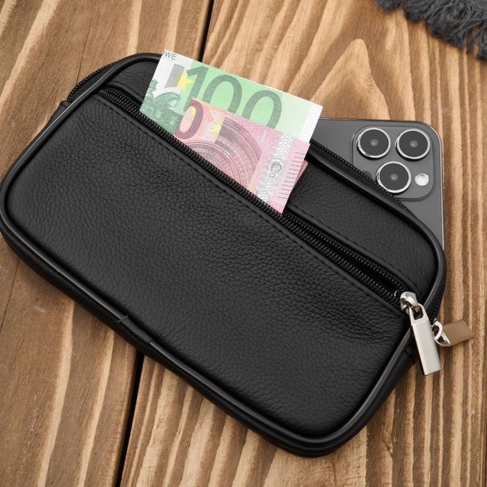 Męska skórzana saszetka na pasek do ręki czarna ABR-53