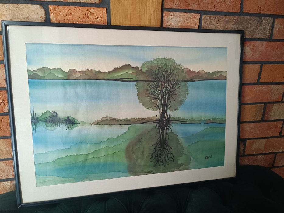 Akwarela na materiale pejzaż