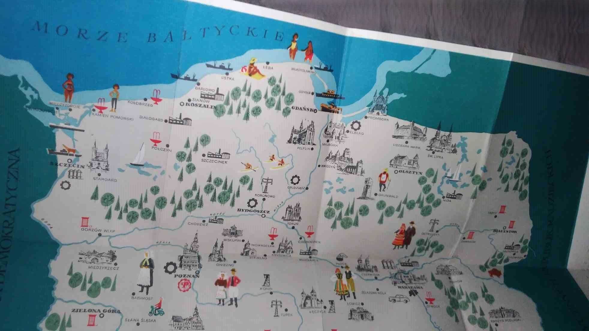 Ilustrowana mapa Polski załącznik kalendarz polonii 1967