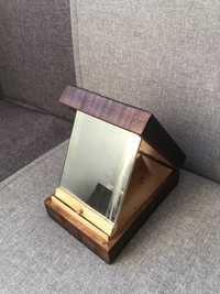 Drewniana szkatułka z lusterkiem Gliwice pamiątka prl