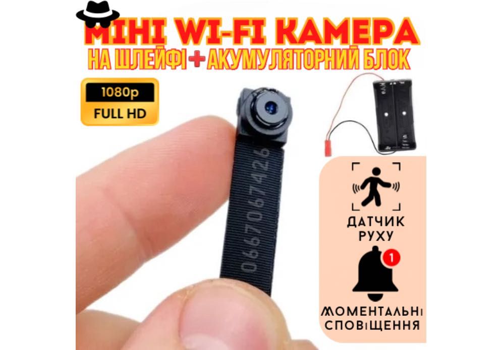 маленькая камера наблюдения | Wi-Fi, микрофон, запись по движению
