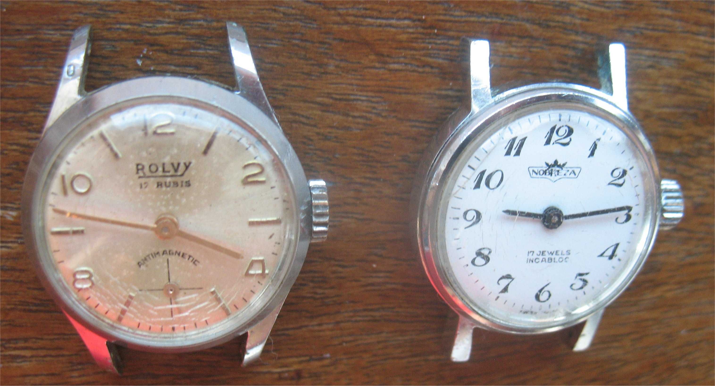 2 Relógios Vintage de Corda - Rolvy 17 Rubis + Nobreza 17 Jewels