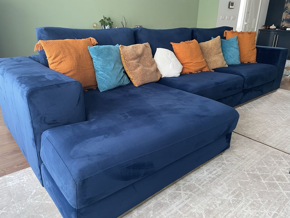 Sofá Laskasas veludo azul noite chaise longue