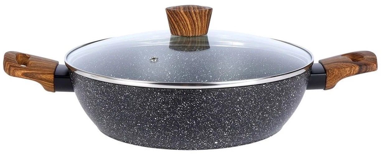 Patelnia Granitowa Z Pokrywką Do Smażenia Duszenia Niski Rondel 28 cm
