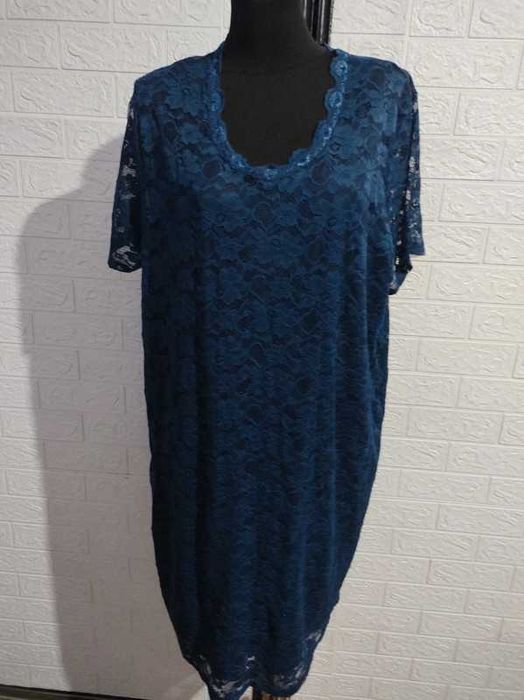 Sukienka granatowa koronka elastyczna wieczorowa koktajlowa rozmiar 50