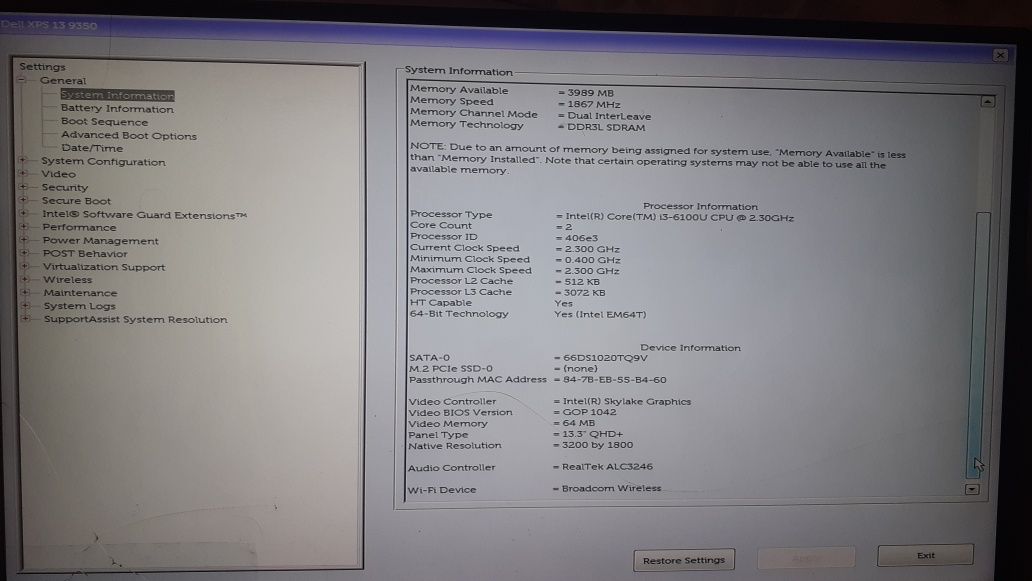 Ноутбук dell XPS 13 9350 на ремонт или запчасти