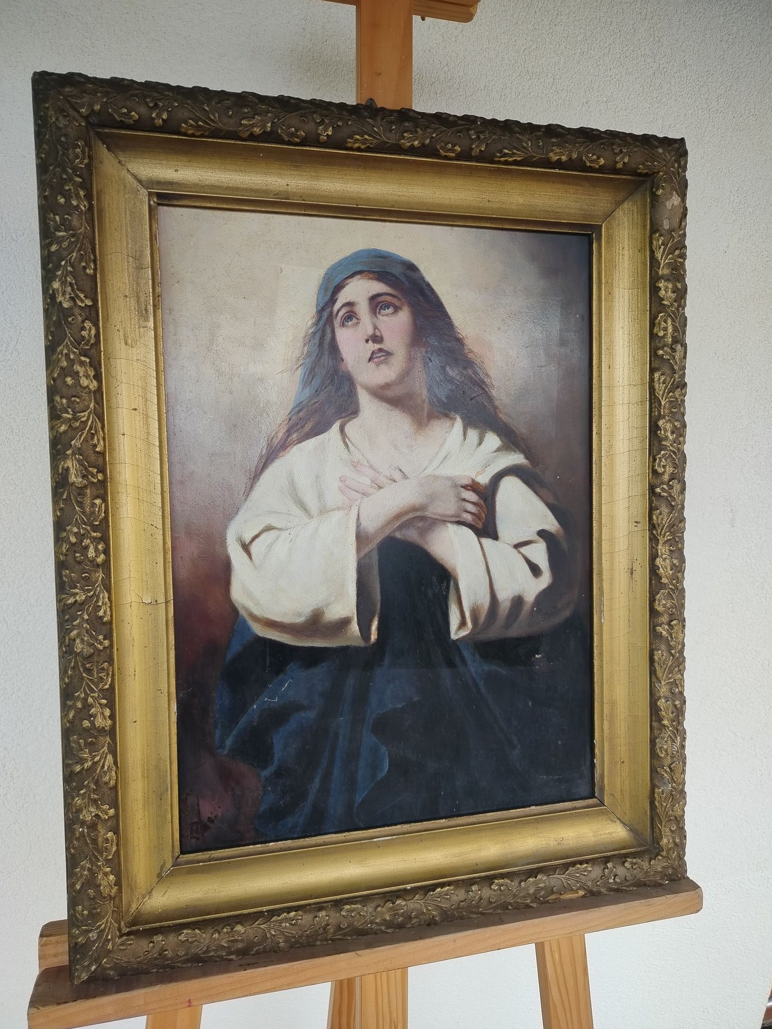 Piekny stary obraz Matki Bożej Łaskawej w pieknej starej ramie