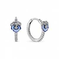 Brincos Argolas Blue Pansy Flower Pandora em Prata de Lei 925 Novos