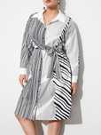 Sukienka Midi Koszulowa Biało-Czarna Zebra Casual Shein 4Xl 48