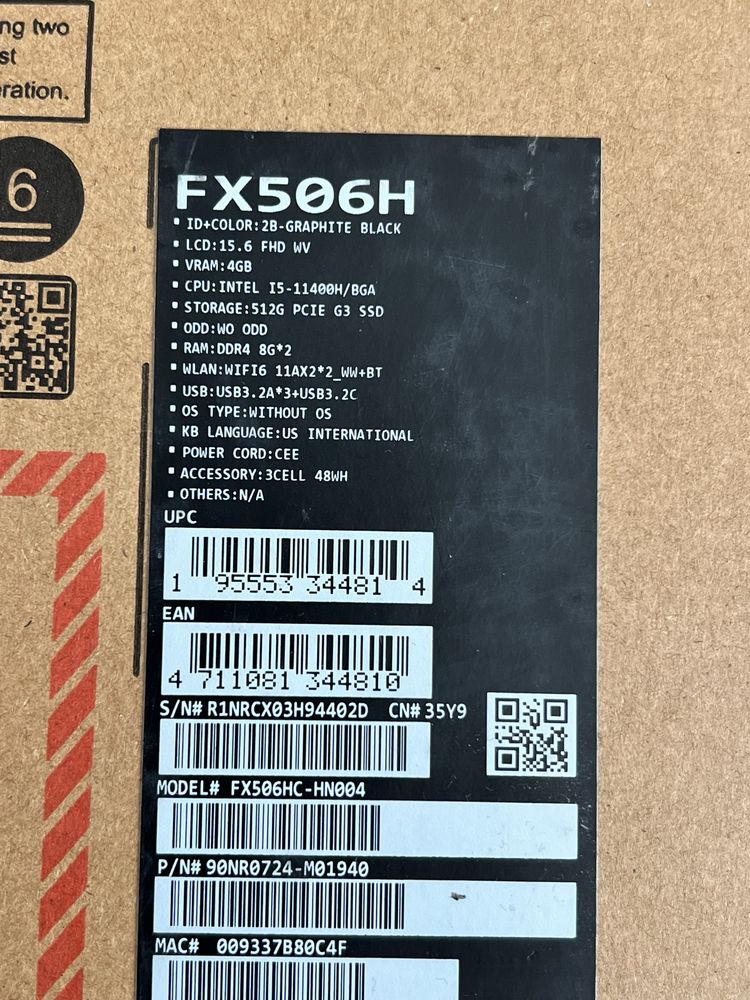Laptop ASUS TUF Rtx 3050 I5 11400h 16/512