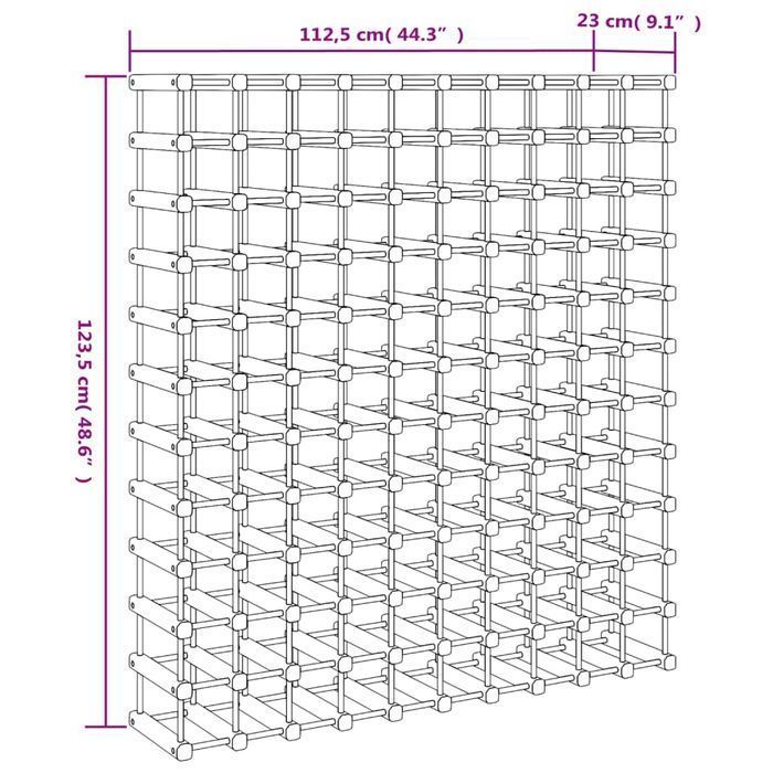 vidaXL Stojak na 120 butelek wina, 112,5x23x123,5 cm, drewno sosnowe