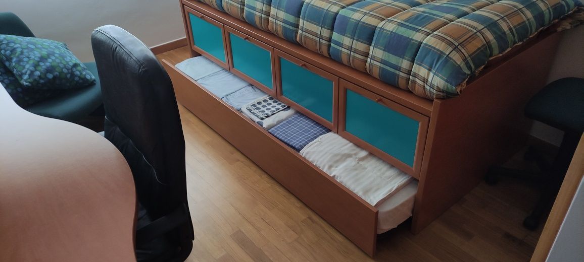 Cama de Solteiro com Cama Extra + Secretária | Quarto Jovem Completo