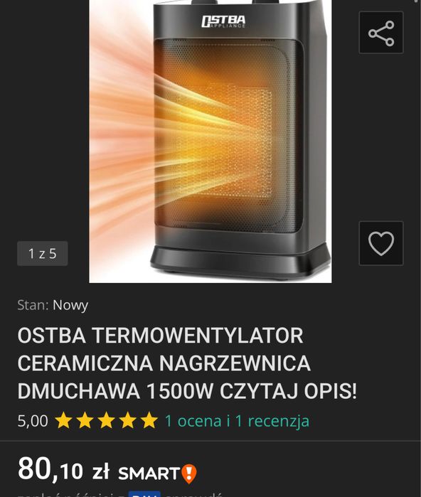 TERMOWENTYLATOR Ceramiczna Nagrzewnica Dmuchawa 1500W