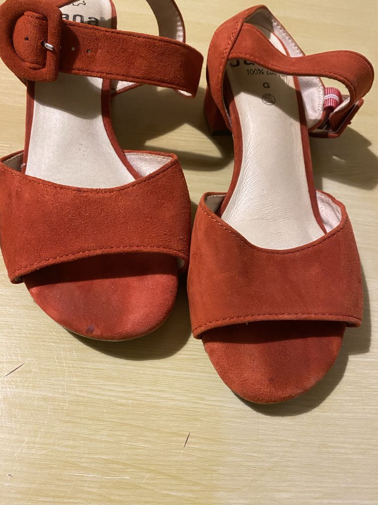 Sandały Jana Comfort Soft Flex 39 czerwone skórzane zamszowe