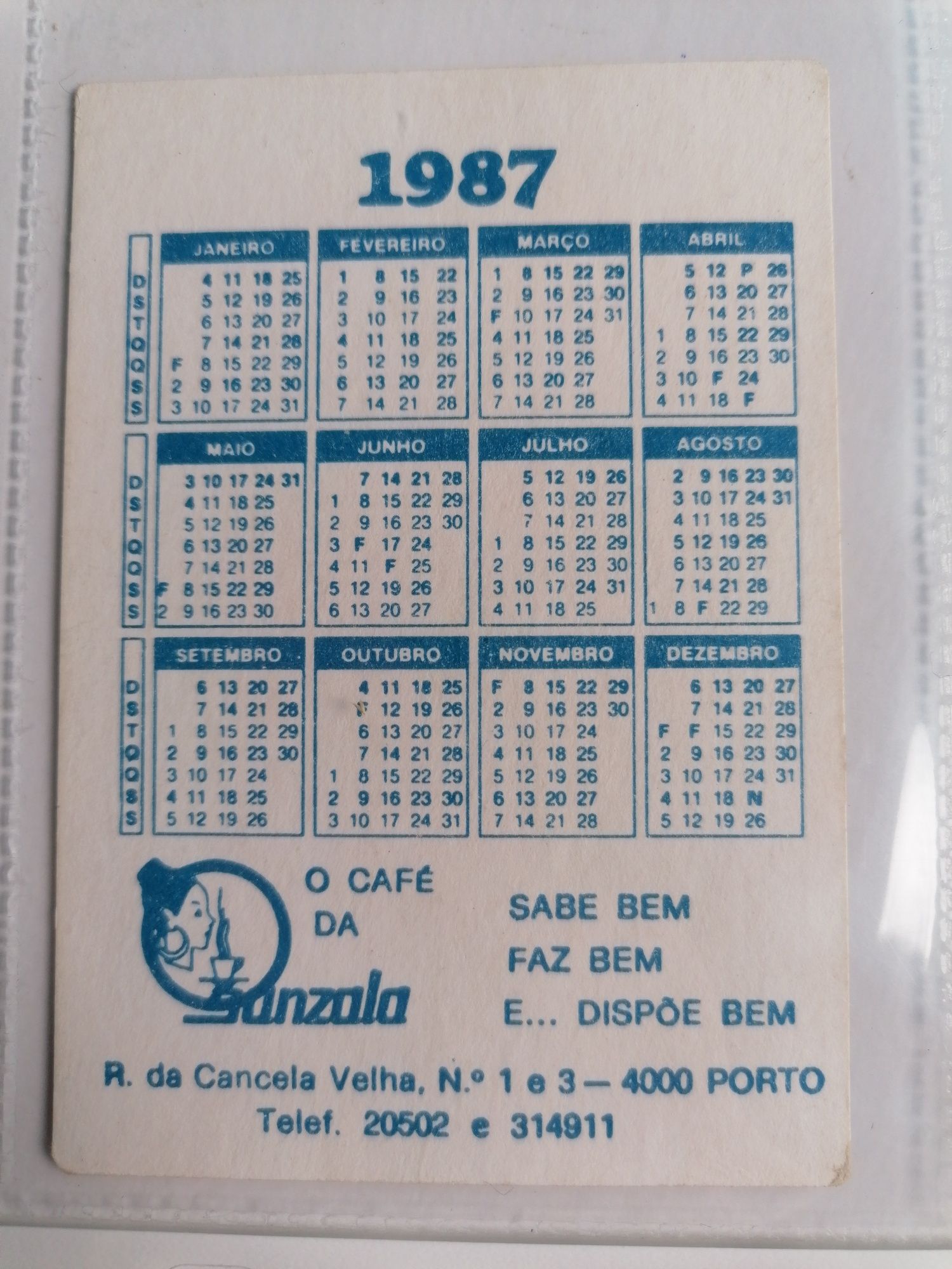 Colecção completa antiga de 12 calendários de 1987 Cafés Sanzala