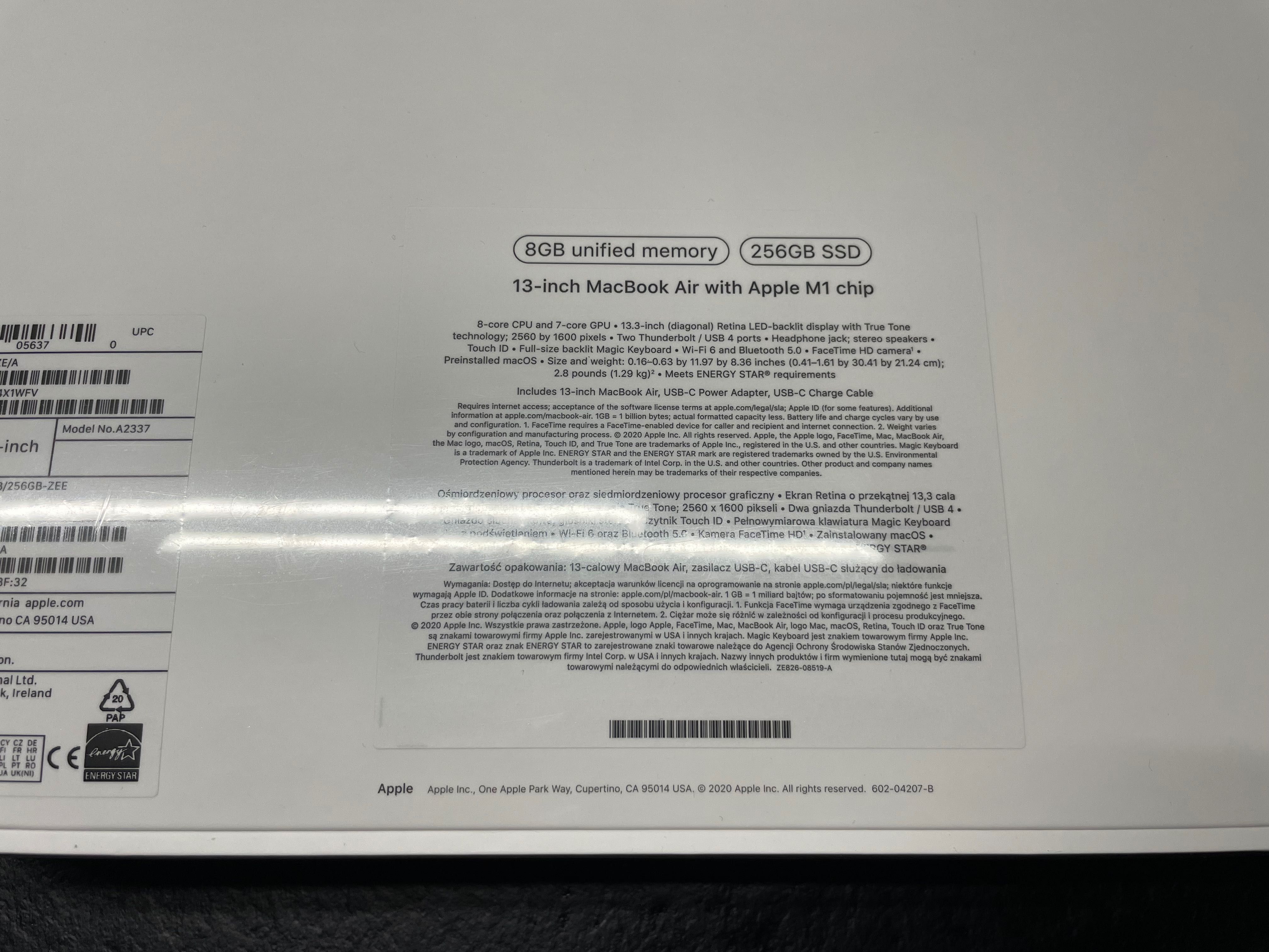 Nowy MacBook Air 13"  M1 8GB RAM, 256 GB SSD 24 m-ce gwarancja Poznań