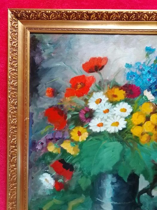 Stary obraz na płótnie Edith Gert kwiaty  .