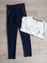 Granatowe spodnie legginsy galowe 134 gratis