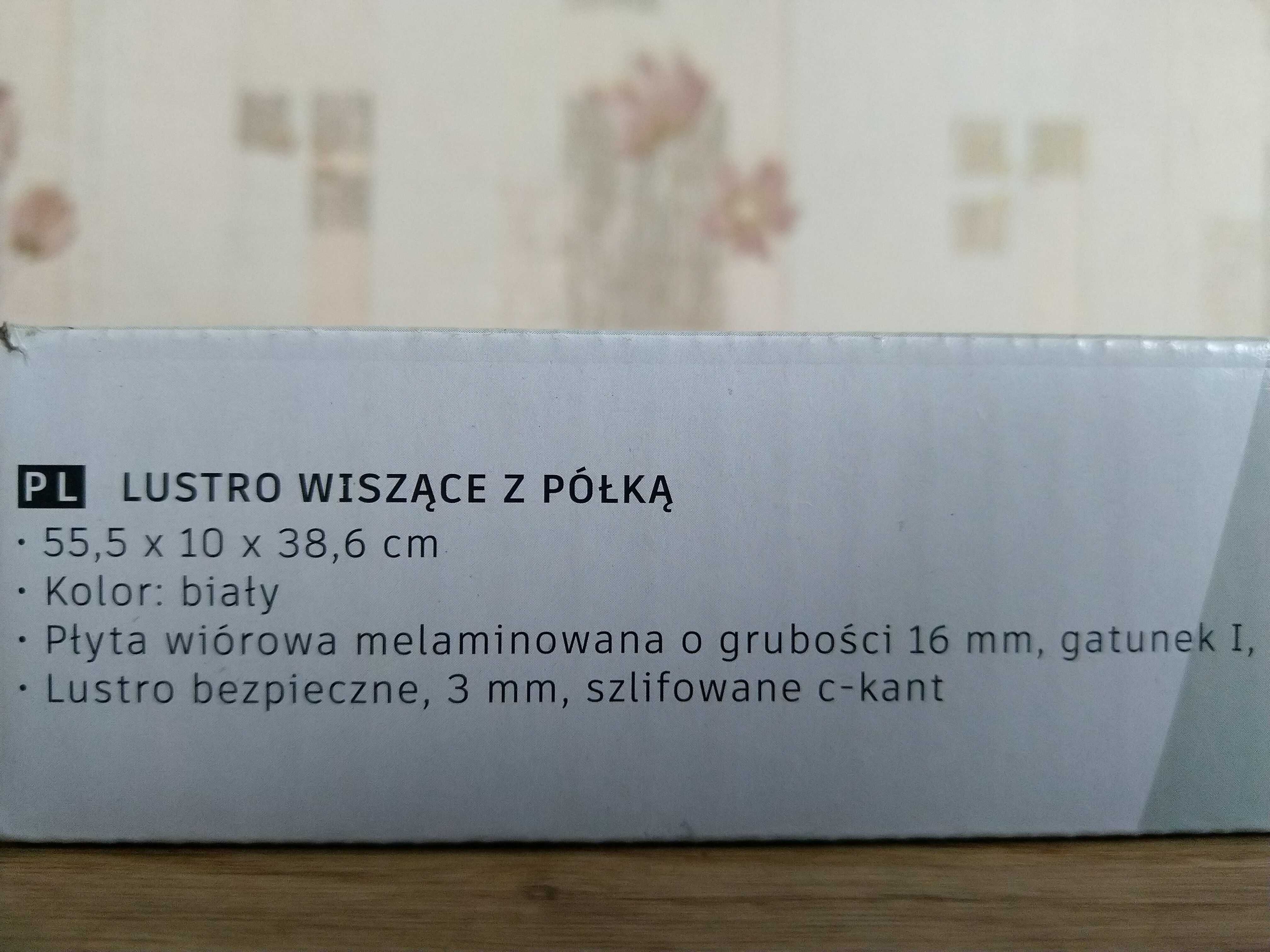 NOWE Lustro Wiszące z Półką Łazienkowe MEBLOMASTER Kolor Biały