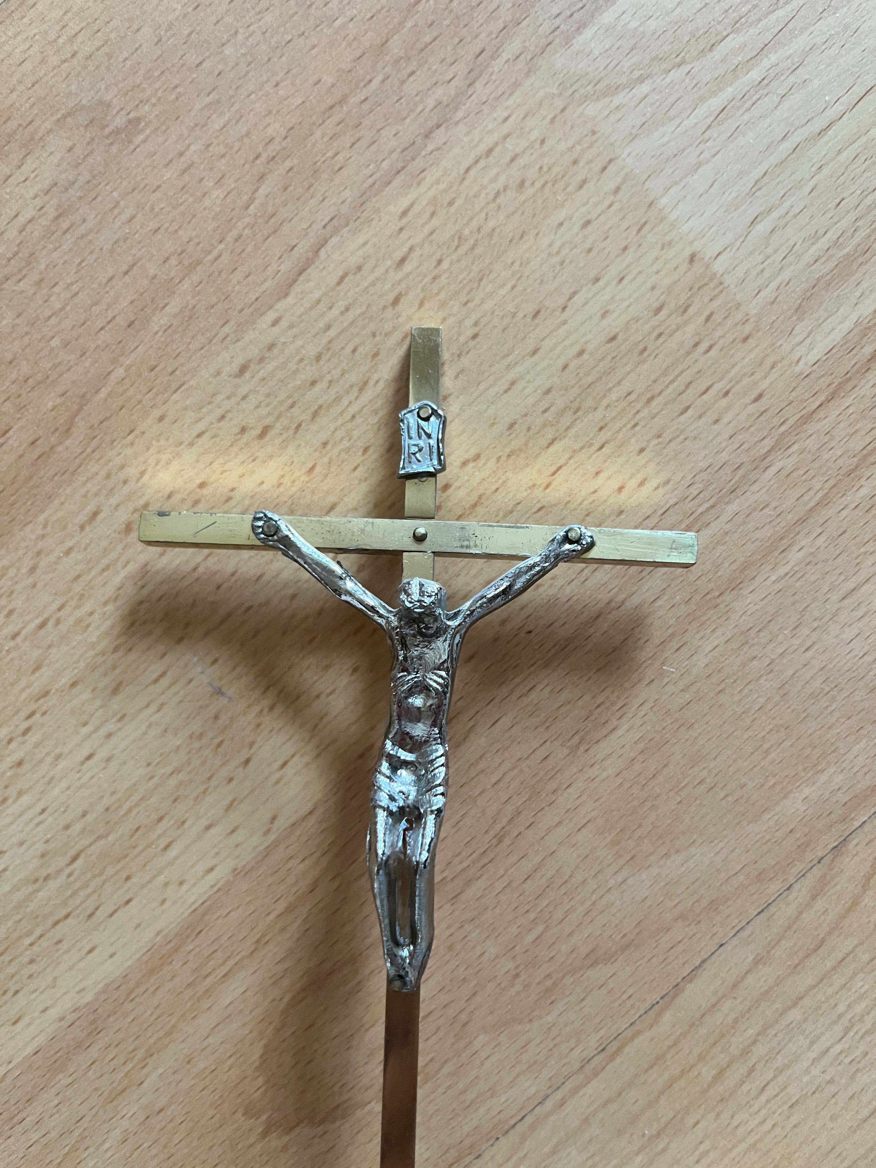 Dewocjonalia krzyż i kropidło, zestaw kolędowy mosiądz