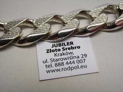 Srebrna masywna dwustronna bransoletka pancerka 24 cm. 14 mm.