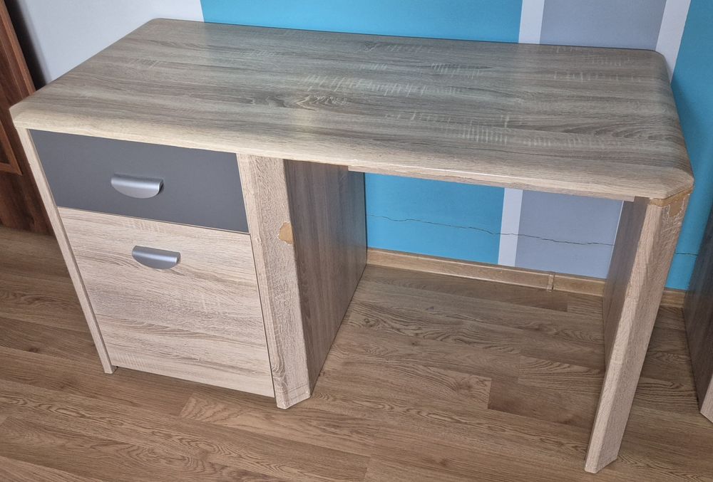 Biurko 130x60 z szuflada i szafką Yoop Dąb sobota/Szary meble Forte y