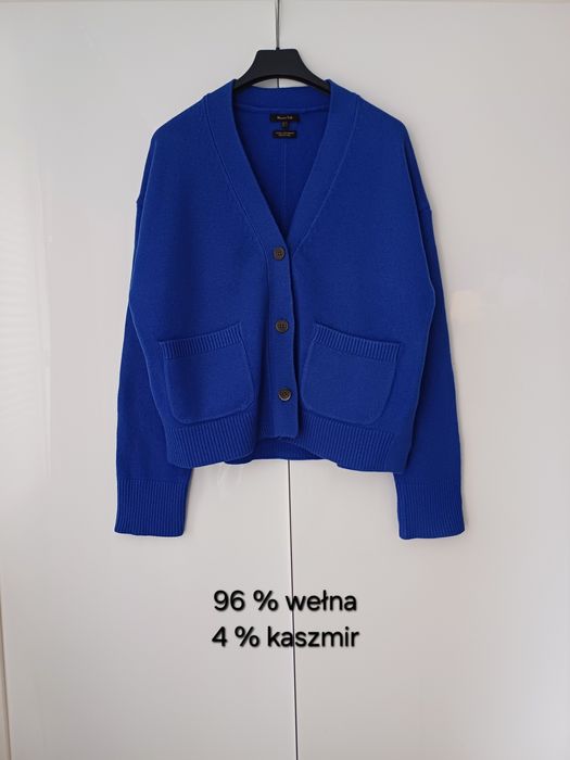 Massimo Dutti wełniany kardigan kobaltowy wełna kaszmir sweter guziki
