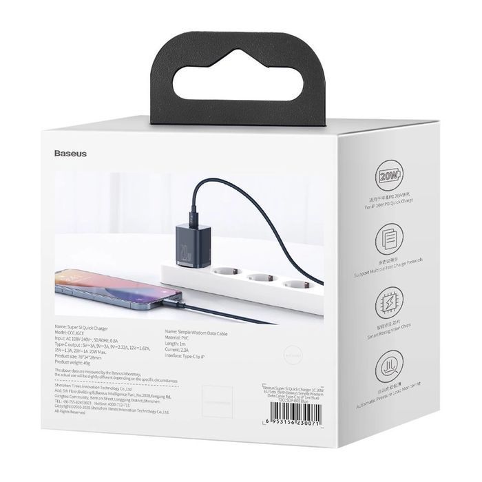 Baseus Super Si 1C szybka ładowarka USB C 20W PD + kabel Lightning 1m