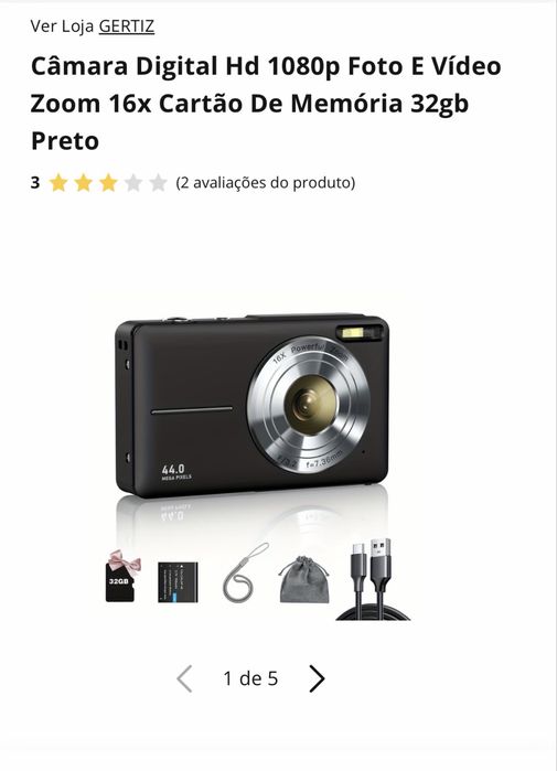 Câmara Digital Hd 1080p Foto E Vídeo Zoom 16x Cartão De Memória 32gb