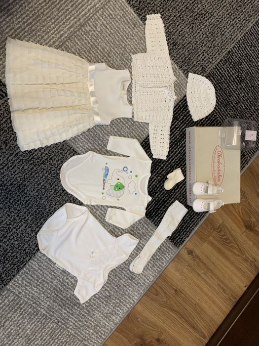 Sukienka elegancka ecri, komplet do chrztu Abrakadabra bolerko, body